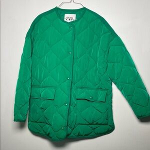 Zara Emerald Green Quilted Puffer Jacket